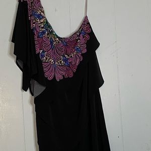 Nicole Miller One Shoulder Black w/Paisley Print Mini XL